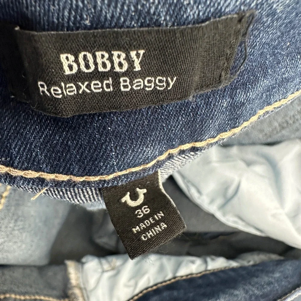 True Religion Bobby Jeans Mens 36 Blue Patch Relaxed Baggy Modern Streetwear NWT